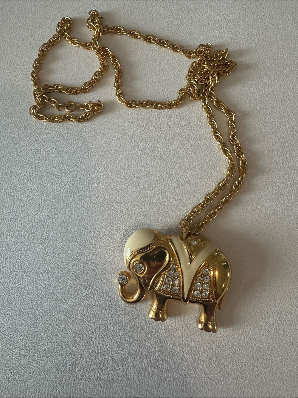 Kenneth Jay Labe   Avon Enamel and  Gold Elephant Brooch and Pendant Necklace